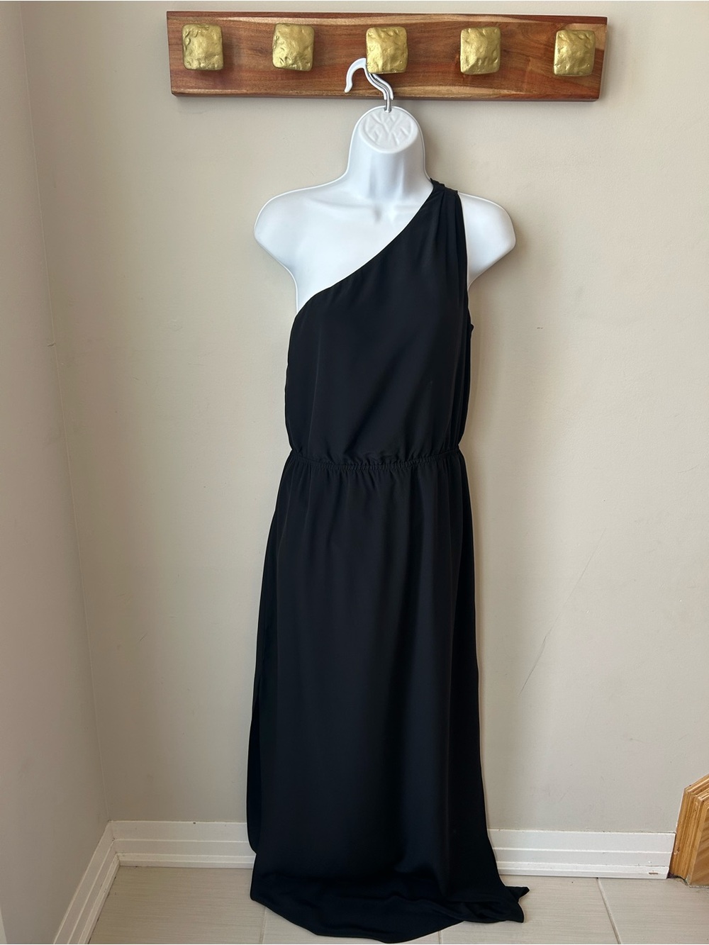 Club Monaco SILK Black One-Shoulder Maxi Dress with Side Slits - 90s Minimalism - Picture 3 of 14